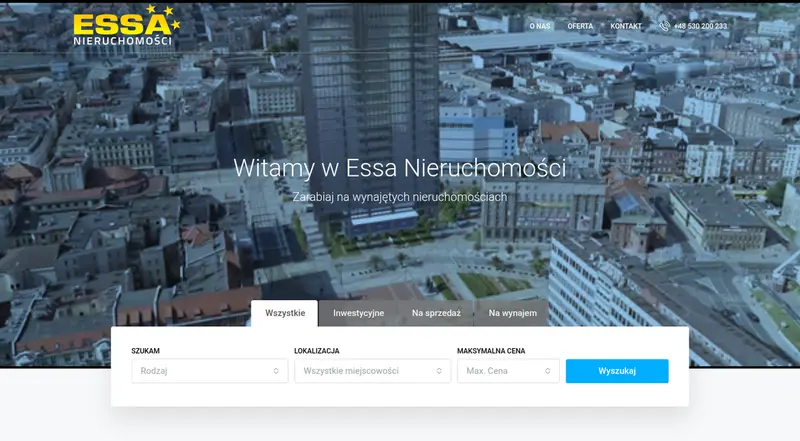 ESSA Nieruchomości: zrzut strony głównej
